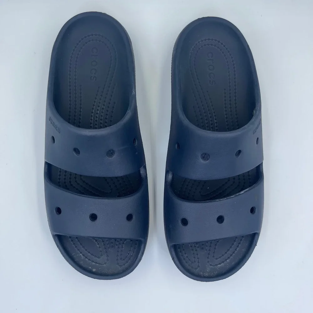 Crocs Classic Double Band Slide Sandals Navy Men's 10 Women's 12 Comfort Casual
